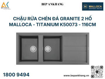  Chậu rửa chén đá Granite 2 hố Malloca - TITANIUM K50073 - 116cm